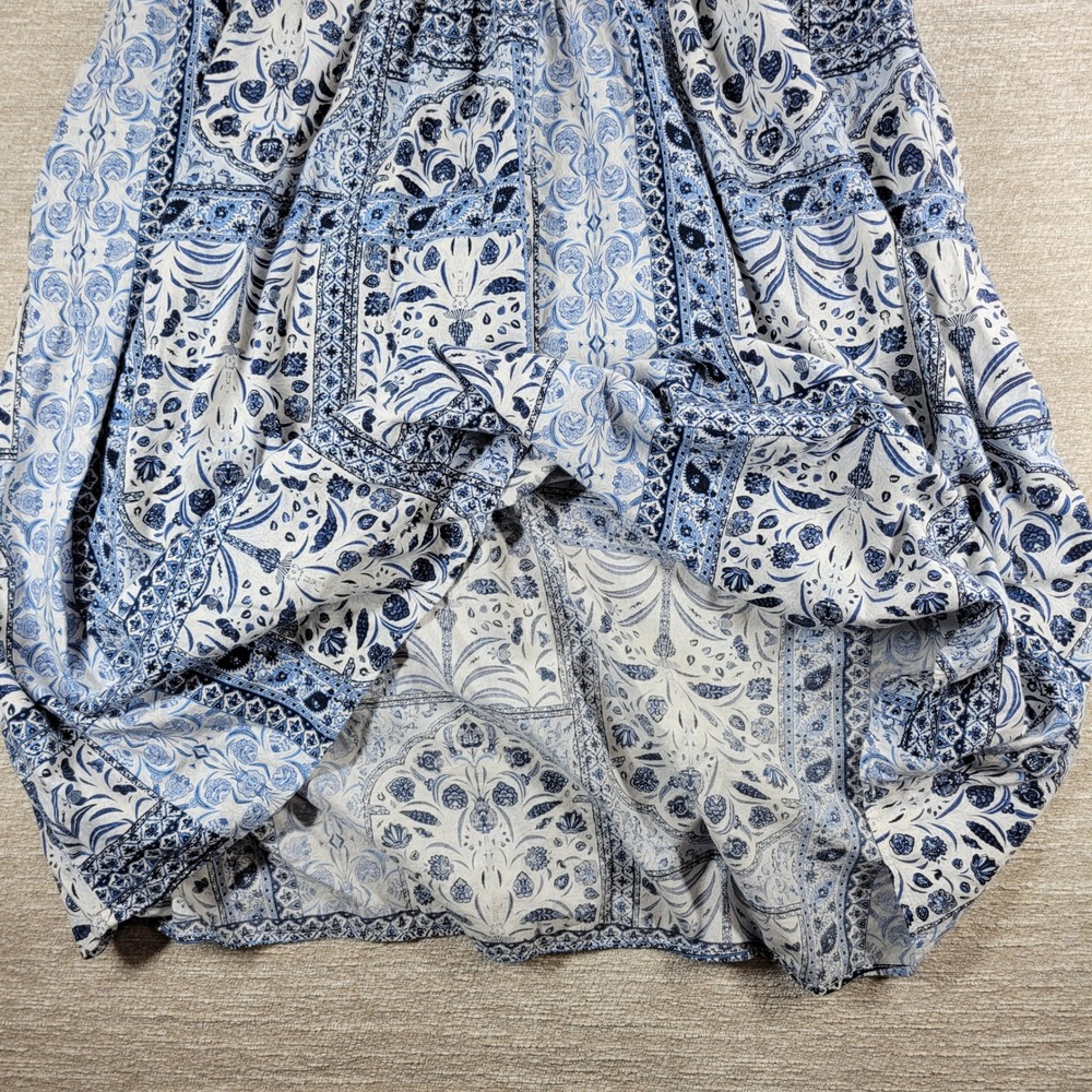 Old Navy Dress 2X Blue White V Neck V Back Tie Smocked Waist Boho Summer Beach - Picture 10 of 14